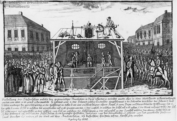 Köpfmaschine nach dem Vorschlag von Guillotin (1789) 